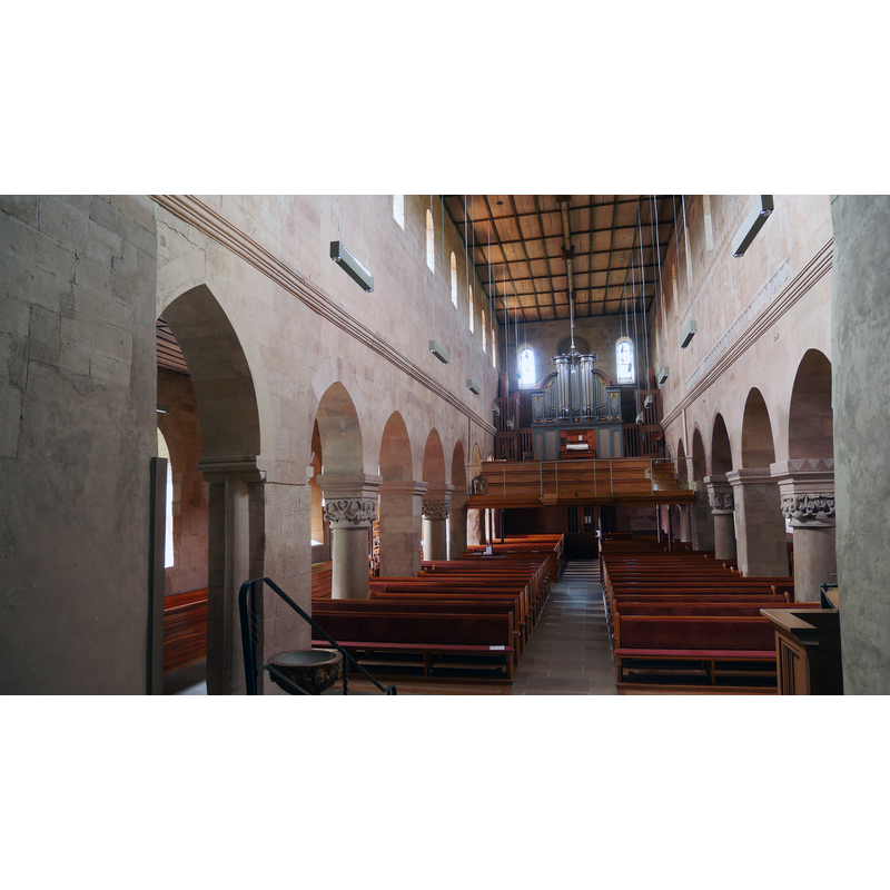 Source caption: "Interior of Johanneskirche Weinsberg" -- showing the top of the font in the bottom-left corner of the image