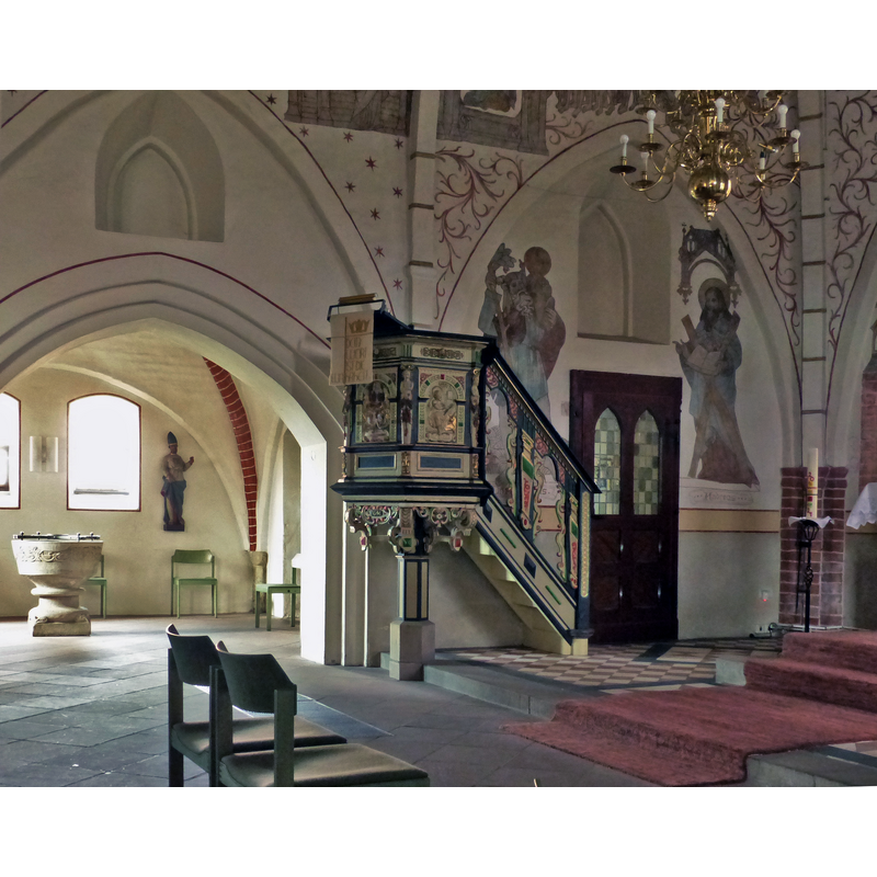 Source caption: "Andreaskirche in Riede Chor nach N, got. Sakristei, Kanzel"