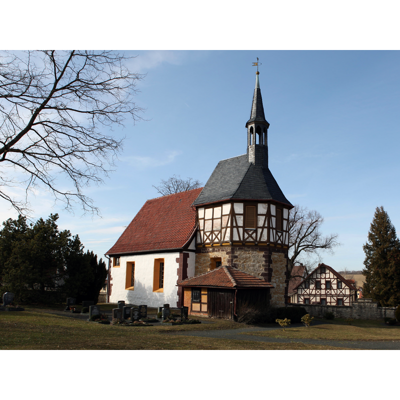Source caption: "Evangelisch-lutherisch Kirche St. Valentin in Leimrieth, OT von Hildburghausen" -- with its tower above the chancel end