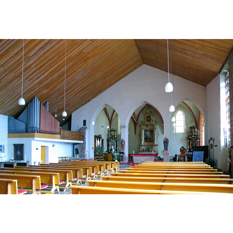 Source caption: "St. Peter und Paul (Auw bei Prüm), Innenraum, alte Orgel links" -- shwing the modern north extension of the old church
