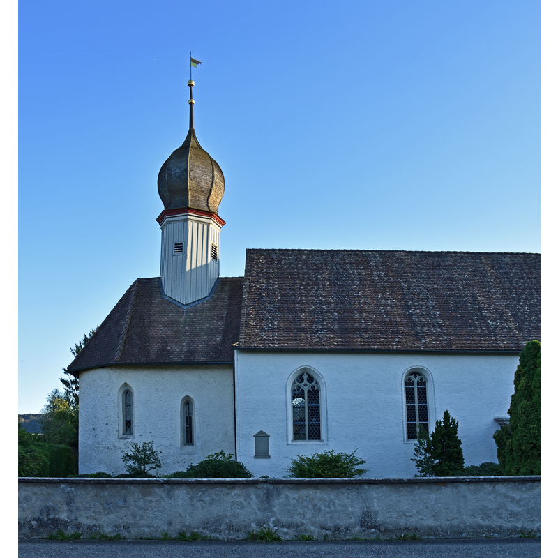 Source caption: "Exterior of St. John Church, Stein am Rhein, Schaffhausen, Switzerland"