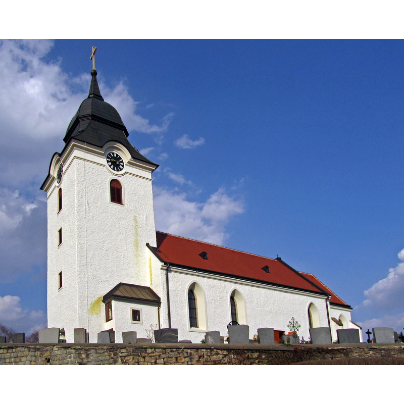 Source caption: "Kath. Pfarrkirche hl. Wenzel und Friedhof in Harmanschlag"