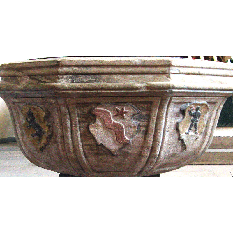 "Bibra (in Gold ein schwarzer Biber)" seen here on the left [cf. FontNotes] [NB: some edited and distortion introduced to the original image to highlight the coats of arms]
