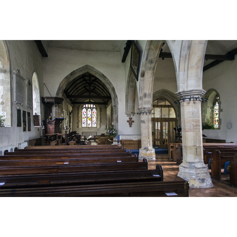 Source caption: "Interior, St Mary's church, Lamberhurst. Showing nave and south aisle. The chancel is very long."