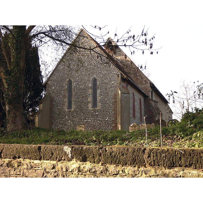 Source caption: "The eastern elevation of Elsted church seen from the footpath"