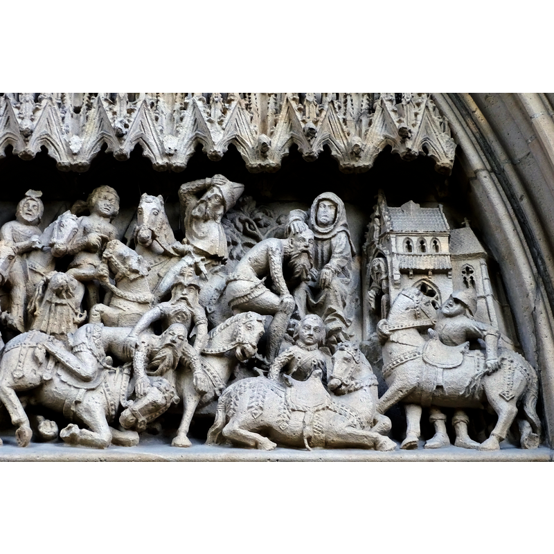 Source caption: "Tympanon detal dół1a zachodni portal bazylika Strzegom. Druga połowa XIV w."