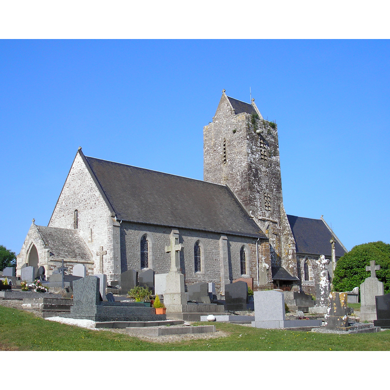 Source caption: "Montchaton (Normandie, France).Façade sud de l'église Saint-Georges qui présente quelques assises d'appareil en arête-de-poisson."