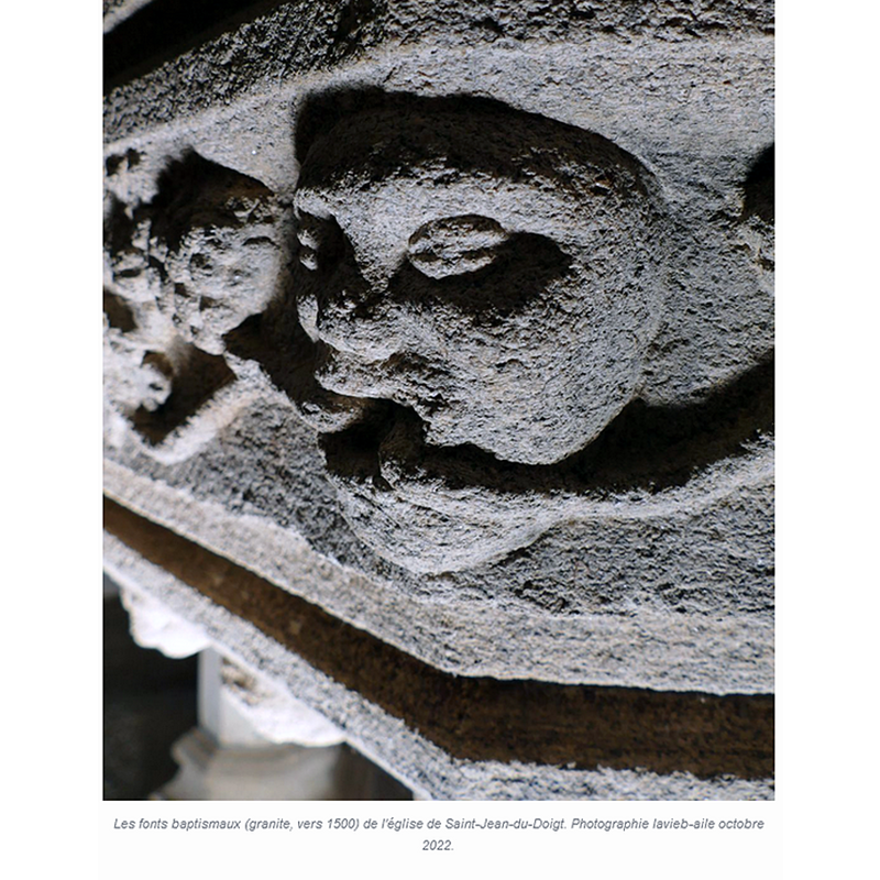 somewhat similar to the head on its left byt this one has two grapevines issuing from its mouth, running in opposite directions, left and right
