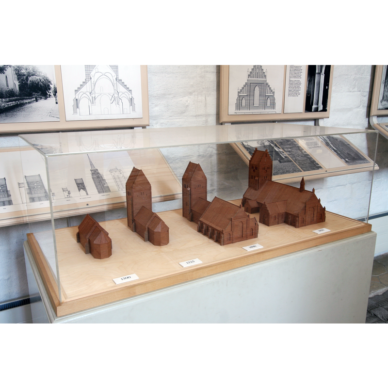 Source caption: "Sankt Nicolai Kirke, Køge, Denmark (Køge Kirke). Model of the church through the time." (1300 --> 1450)