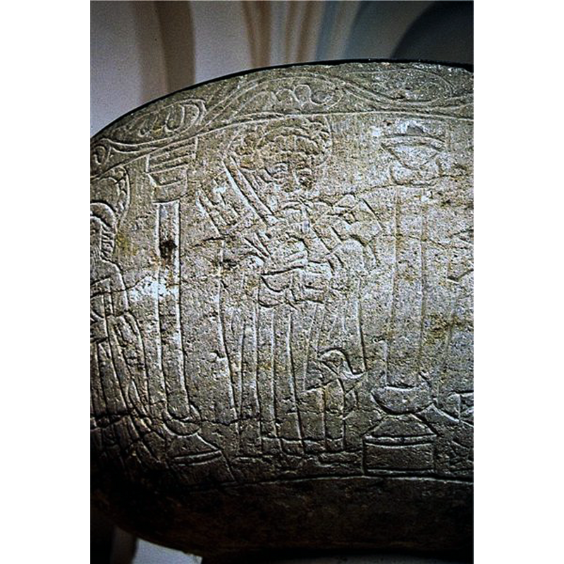 Source caption: " Ejby Kirke (Køge Kommune) i Danmark. Ejby kirke, døbefont"