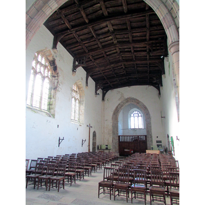Source caption: "Parish Church of Clynnog Fawr. The eastern crossing of the present building was erected in c1480-1486, the nave extended to the W some 20 years later, apparently part of a separate building programme, and the W tower and a 2-storey vestry added in the early C16."