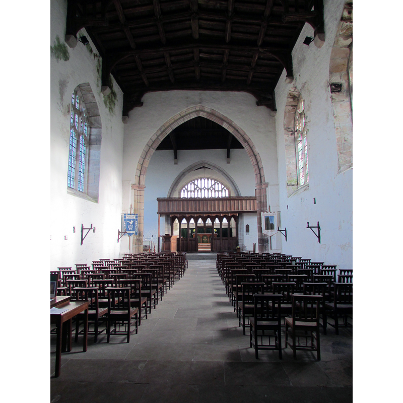 Source caption: "Parish Church of Clynnog Fawr. The eastern crossing of the present building was erected in c1480-1486, the nave extended to the W some 20 years later, apparently part of a separate building programme, and the W tower and a 2-storey vestry added in the early C16."
