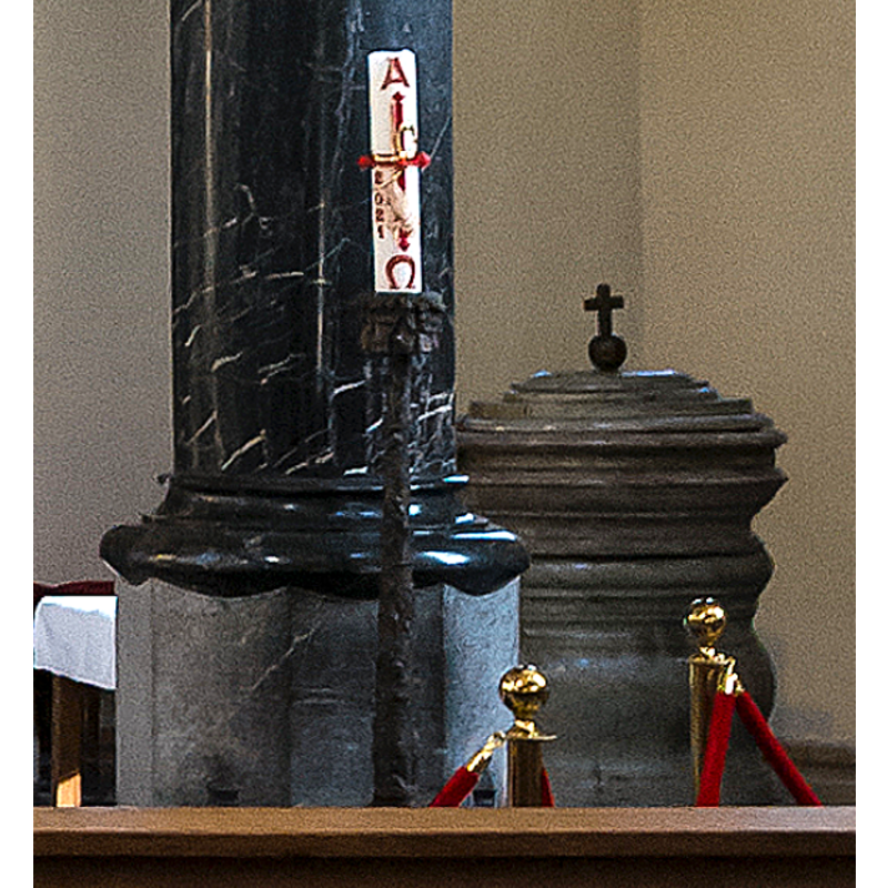 the modern font in use, located at the east end of the south aisle