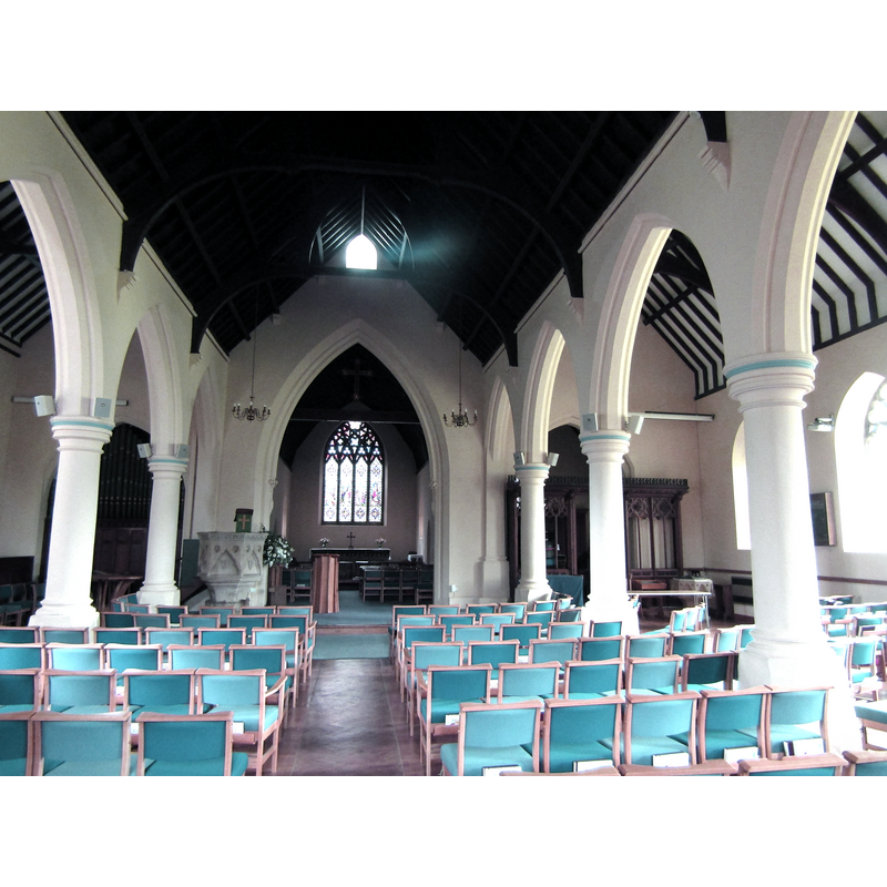 the design of the pulpit and the modern font are similar