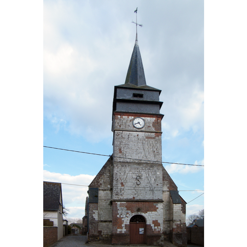 Source caption: " Le clocher de l'église Saint-Jacques-le-Majeur de Bouillancourt-en-Séry, Somme, France."