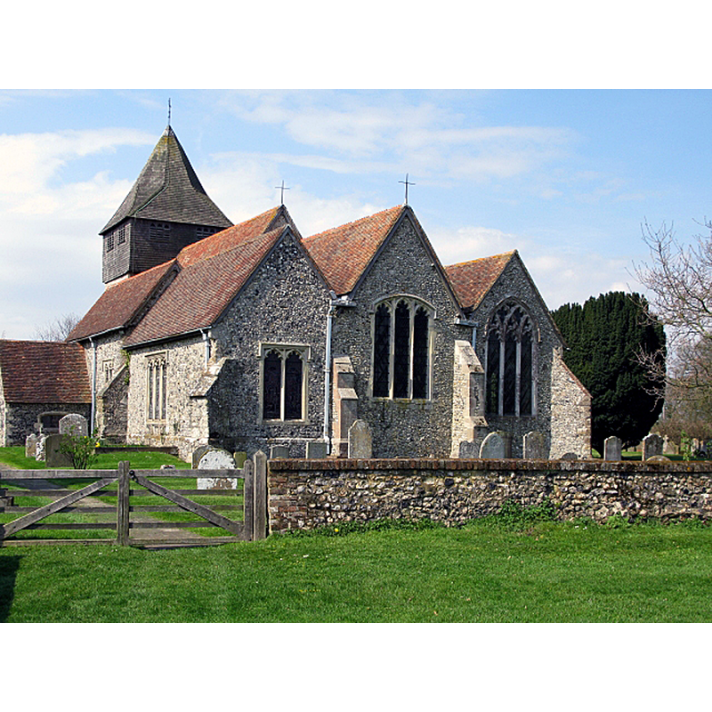Source caption: "The church of St James the Great, Elmsted St. James the Great is the parish church of Elmsted and it is a commanding building with flint walls. Earliest reference to a church in Elmsted comes from the Canterbury monks Domesday Monachorum of c1100 a record from Archbishop Lanfrancs time (1070-1089)."