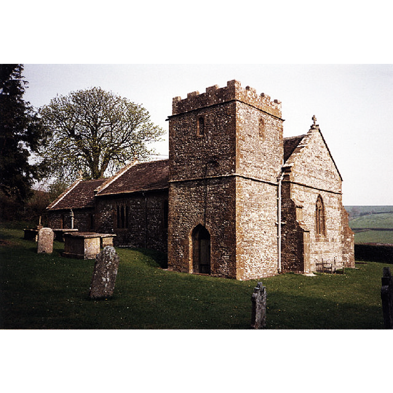 Source caption: "Frome St Quintin Church. Set apart from its village on a corner of a field"