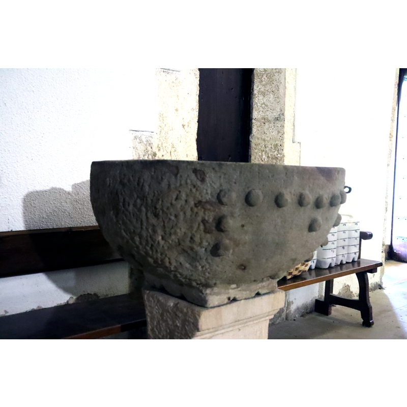 notice that the left side of the basin was left rough, unfiinished/undecorated, probably because that side of the font was intended to go in a blind spot, a wall or a corner
