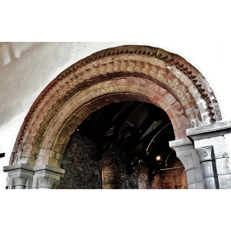 Source caption: "Monmouth, Overmonnow: St. Thomas the Martyr church: Late Norman style chancel arch"