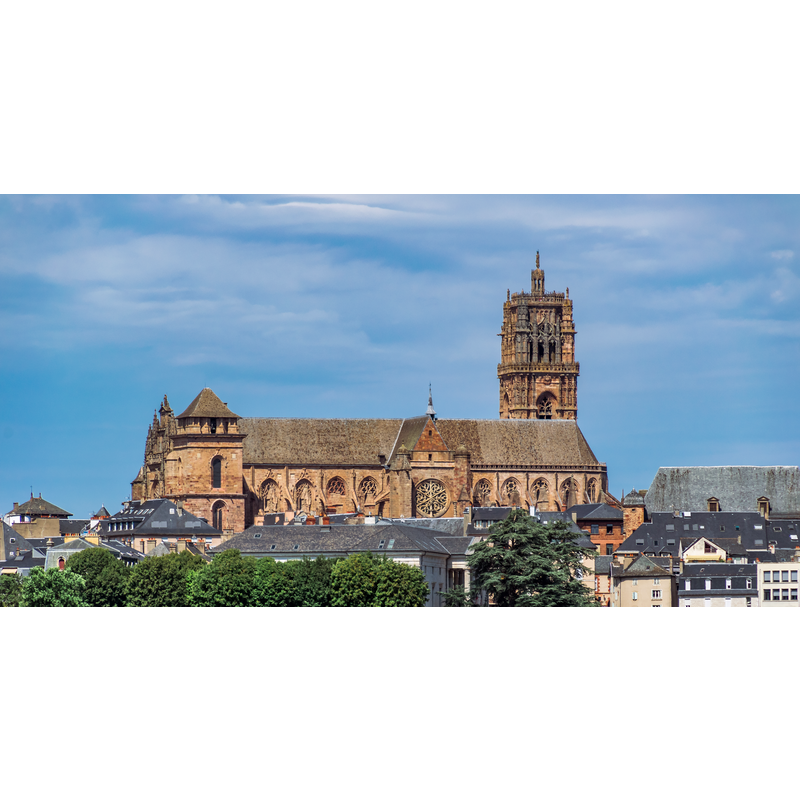 Source caption: "View of Cathedral of Our Lady of Rodez, Aveyron, France (photo taken from a distance of about 1.5 km)"