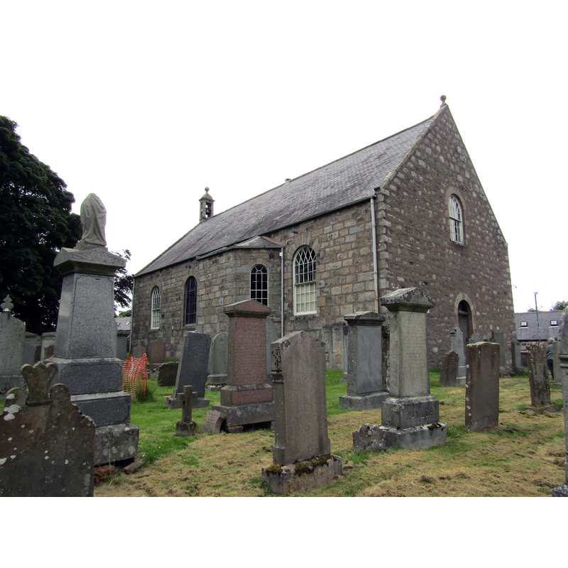 the dedication to a St. Englat [aka Englatius], bishop of Tarves and d. 966 appears to be a false claim; the earliest church was dedicated to St Murdebar [aka Muirdebar]