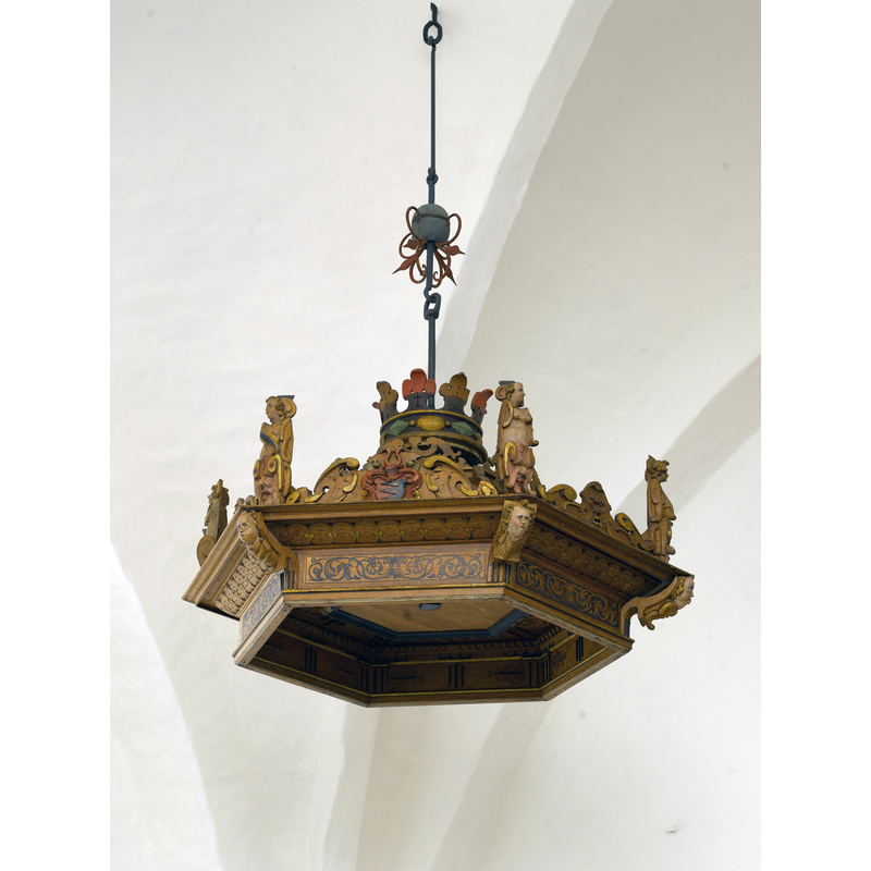 Source caption: "Græsted Kirke. Fontehimmel, genophængt efter afstøvning og limning."