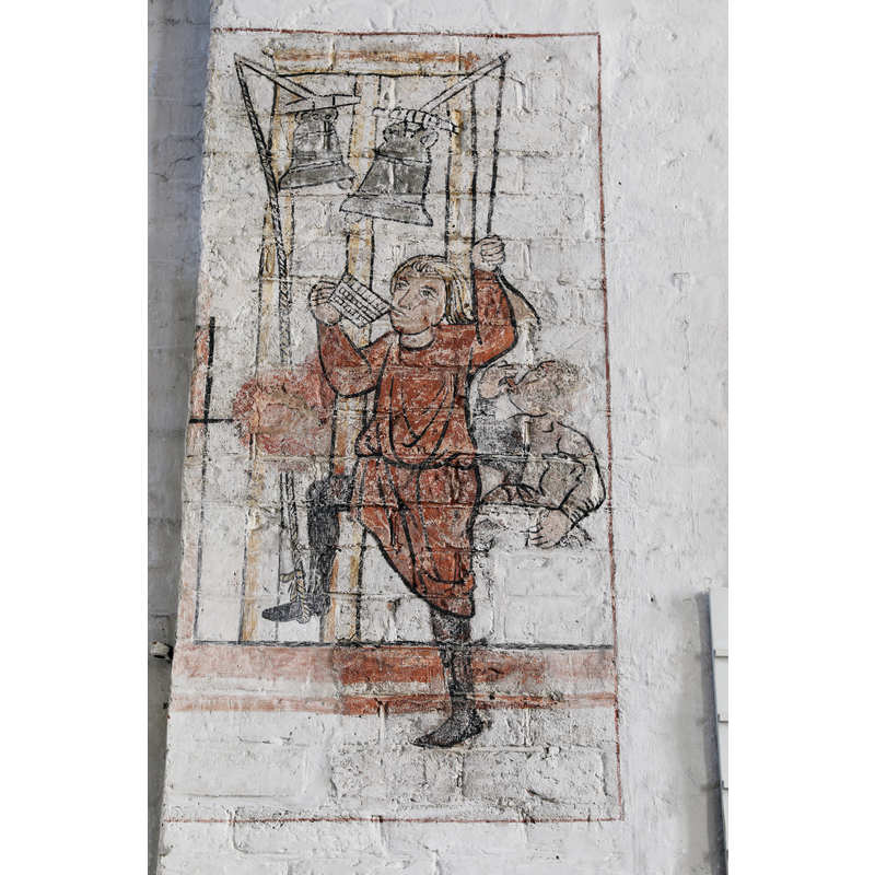 dexterous bell-ringers depicted on the west face of the south pillar of the chancel arch