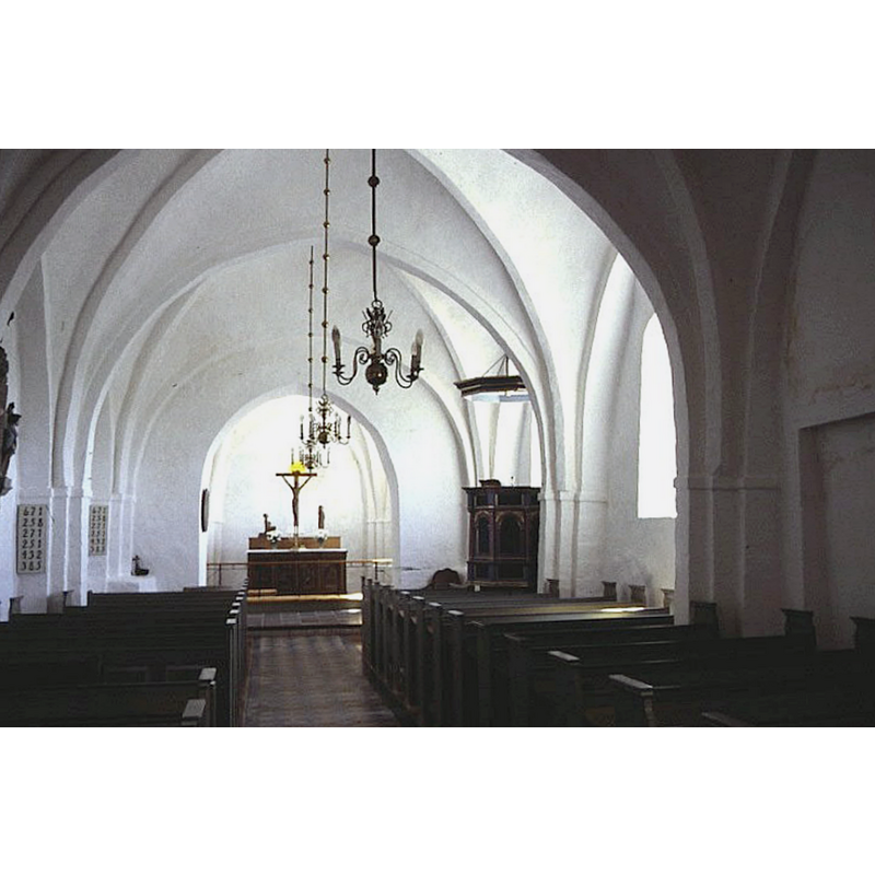 Source caption: "Rimsø Kirke i Danmark. Skibet set mod øst"