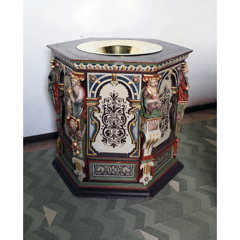 painted on the side panels of the basin