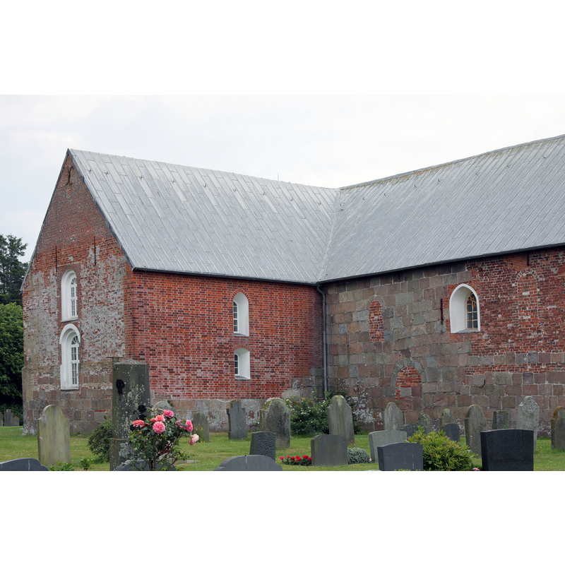 the original church was built of ashlars, later extended in brick