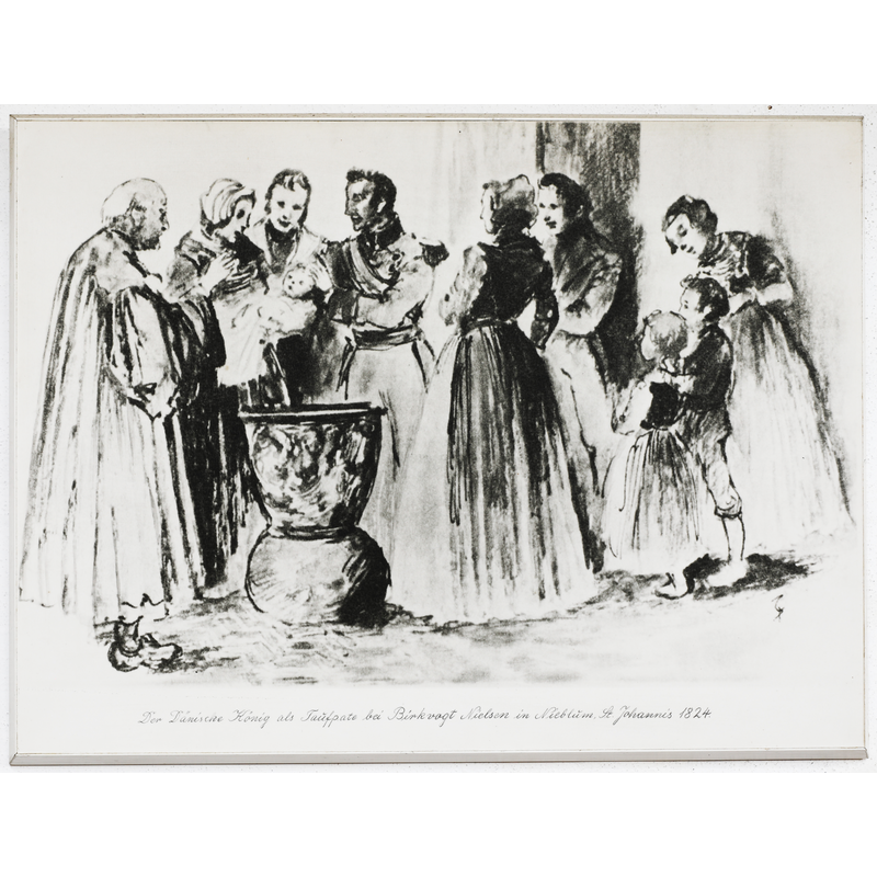 ca. 1824 drawing posted inside the church showing a royal baptism in the present font