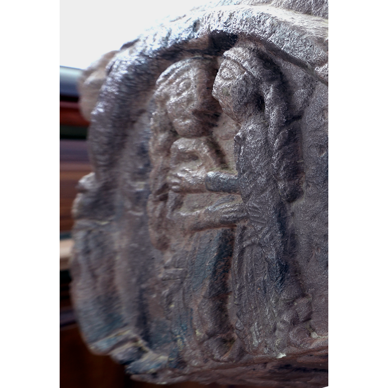 one of two Visitation scenes [cf. FontNotes] -- in this one the two women embrace; in the other scene, located to the right of the Annunciation, the two women greet from a distance