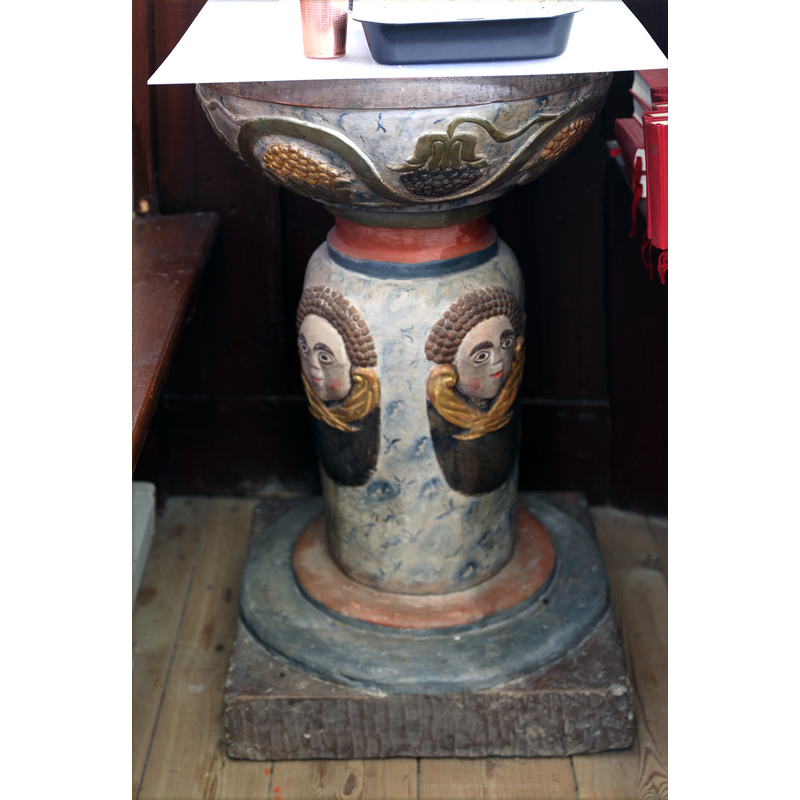17thC font semi-hidden in the choir stalls