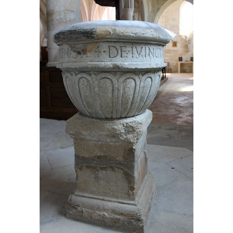 Source caption: "Autheuil-en-Valois. Eglise Saint-Martin. Fonts baptismaux, vue générale. 1569. 3e quart 16e siècle"