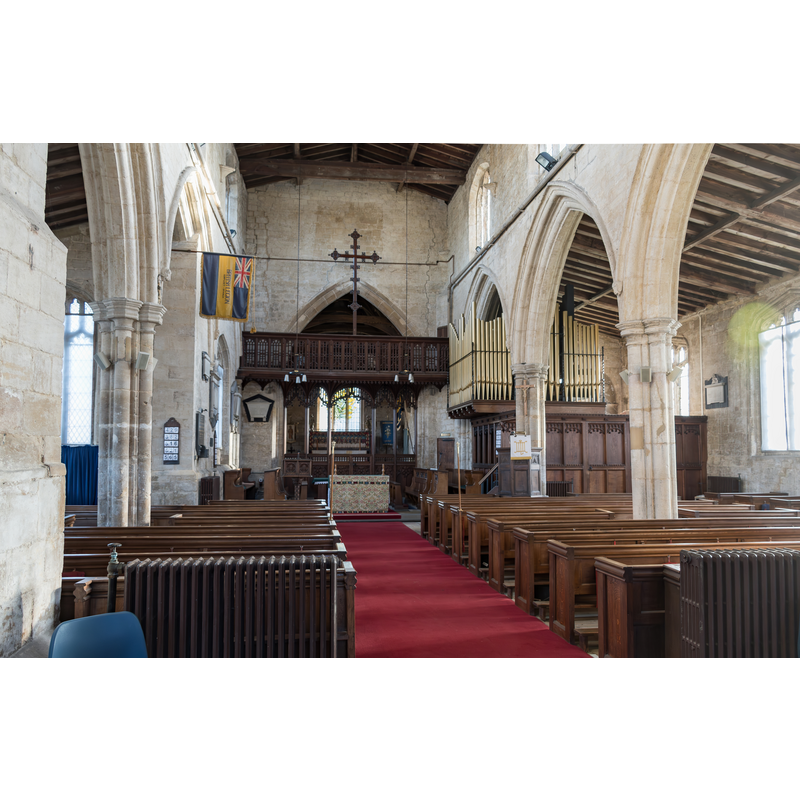 Source caption: "Interior, St Laurence's church, Surfleet. Looking east along the nave."