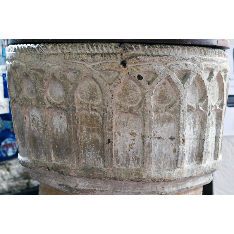 Source caption: "Gayton, St. Mary's Church: Font, seemingly Norman though precise date not known"