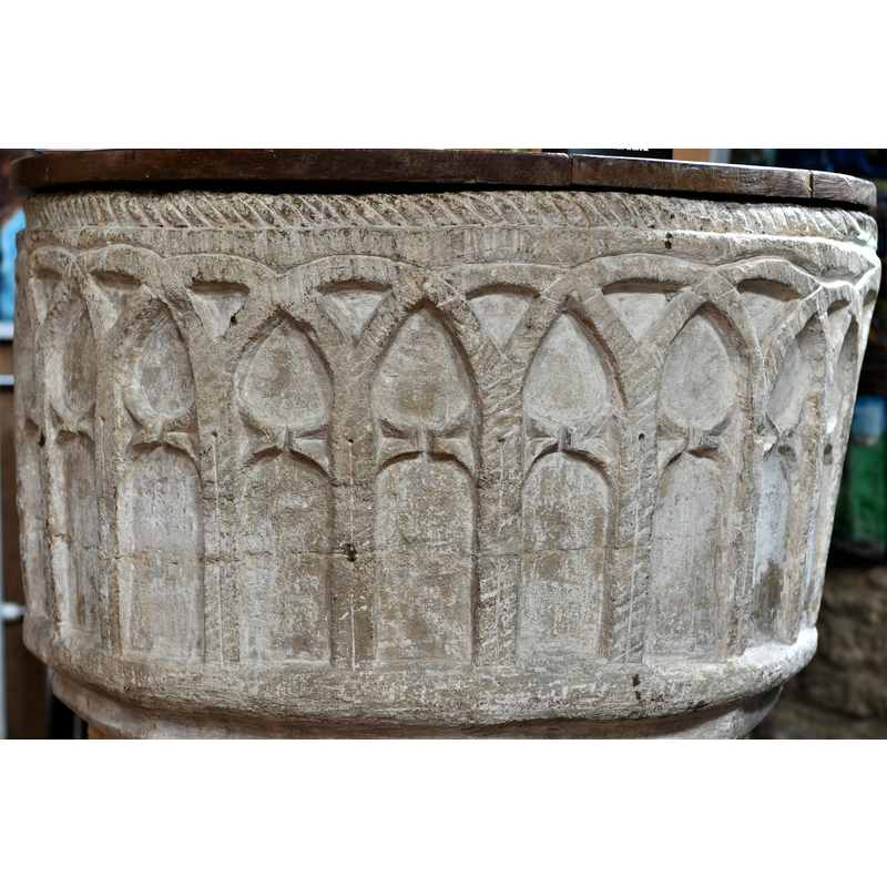 Source caption: "Gayton, St. Mary's Church: Font, seemingly Norman though precise date not known"