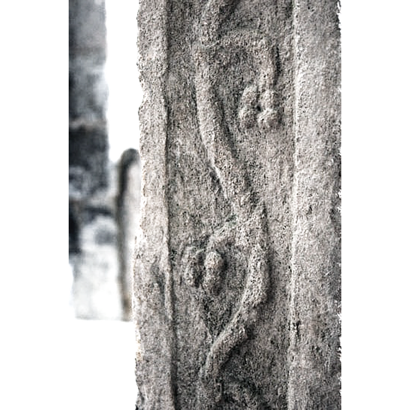 Source caption: "To the left of the main face is this vine design."