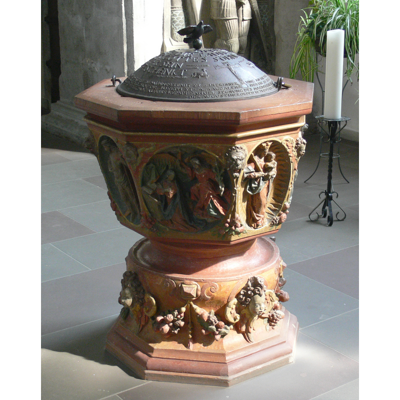 Source caption: "Tafustein der Stadtpfarrkirche St. Maria Magdalena, Münnerstadt, von Georg Prünn, 1613"