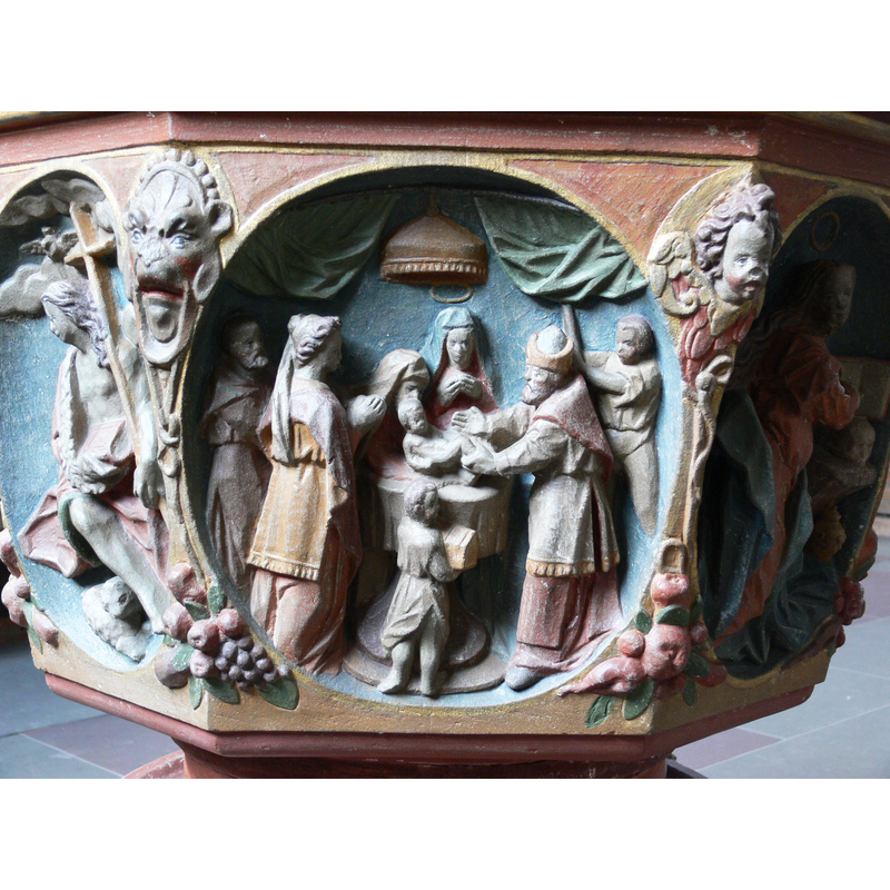 Source caption: "Tafustein der Stadtpfarrkirche St. Maria Magdalena, Münnerstadt, von Georg Prünn, 1613. Beschneidung Christi"