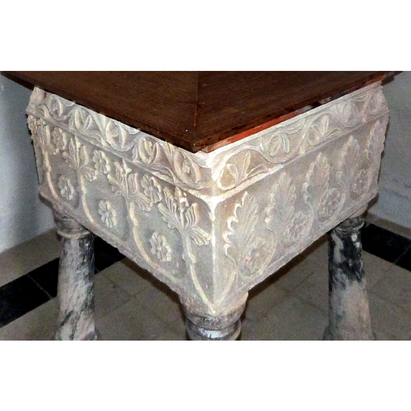 Varied floral motifs: palmettes, rosettes of four and seven petals, etc.
