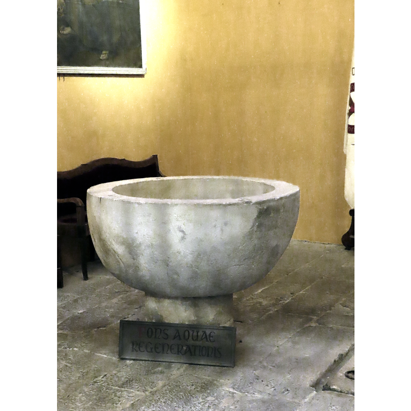 one of the three fonts, probably 14th-15th century; disused