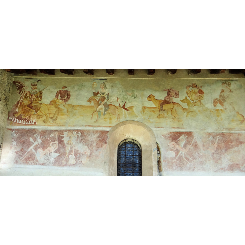 Source caption: "Les Vigneaux - Église Saint-Laurent - Peinture murale des pêchés capitaux et de ce qui attend ceux qui ont pêché"