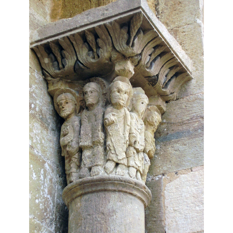 Source caption: "Saint-André-de-Bâgé chapiteau roman" -- Peter and Christ on the left
