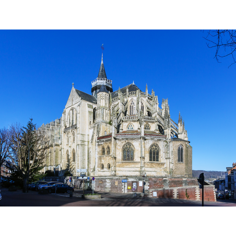 Source caption: "Kollegialstift Notre-Dame et Saint-Laurent, Eu, Normandie. Blick auf den Chor von Südosten"