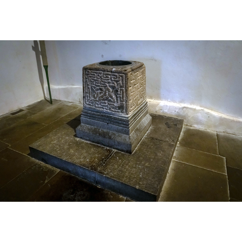 Source caption: "Penmon Priory C10th Sandstone Font"