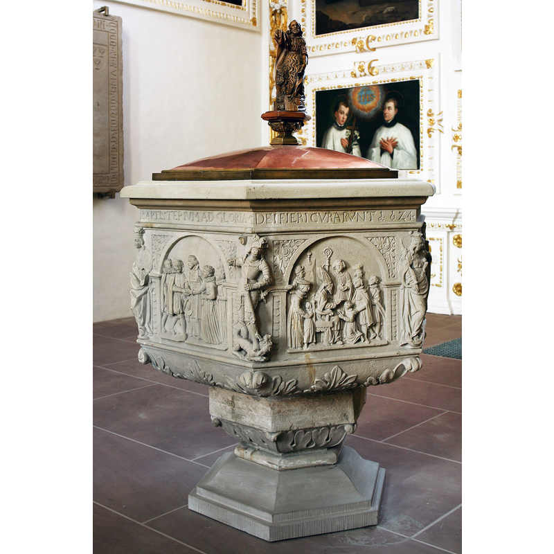 Source caption: "Baptistère de l'église des Jésuites de Molsheim"