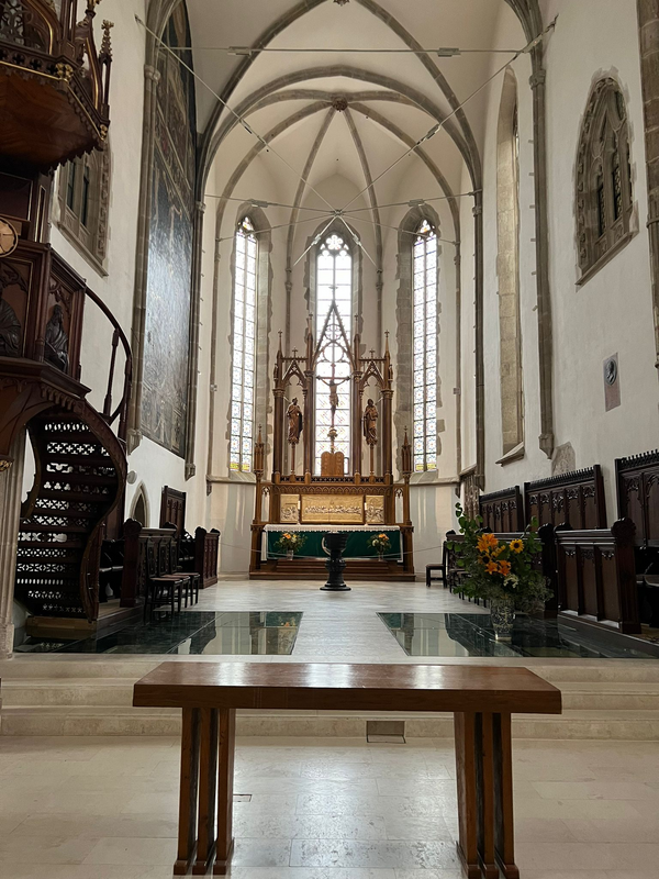 showing the font by the chancel