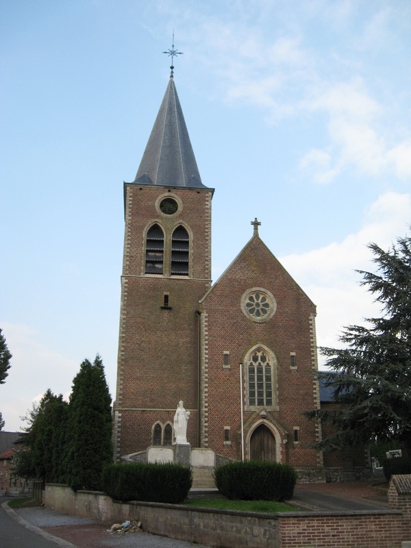 "Maria Magdalenakerk in Kortijs / Church of Mary Magdalene in Kortijs, Gingelom, Limburg, Belgium" -- the present church of the 1890s
