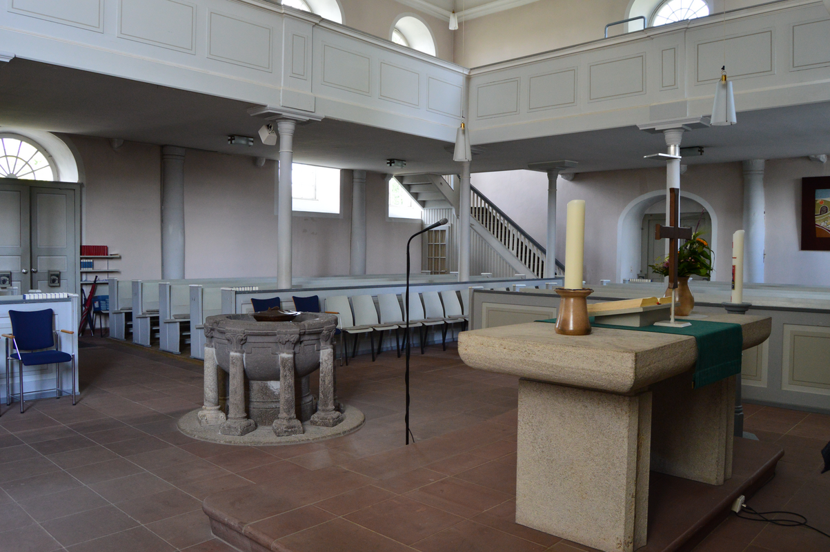 "Innenraum" -- showing the restored font back inside the church